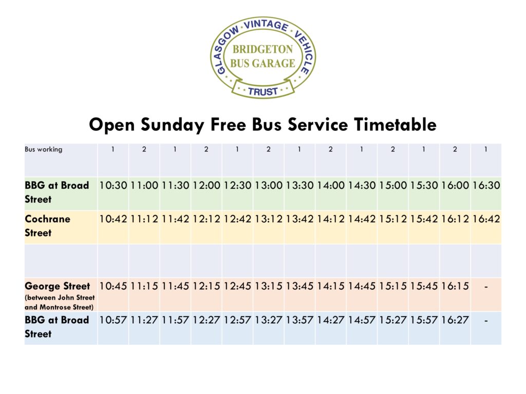 Shuttle Bus Timetable Sunday 4th July